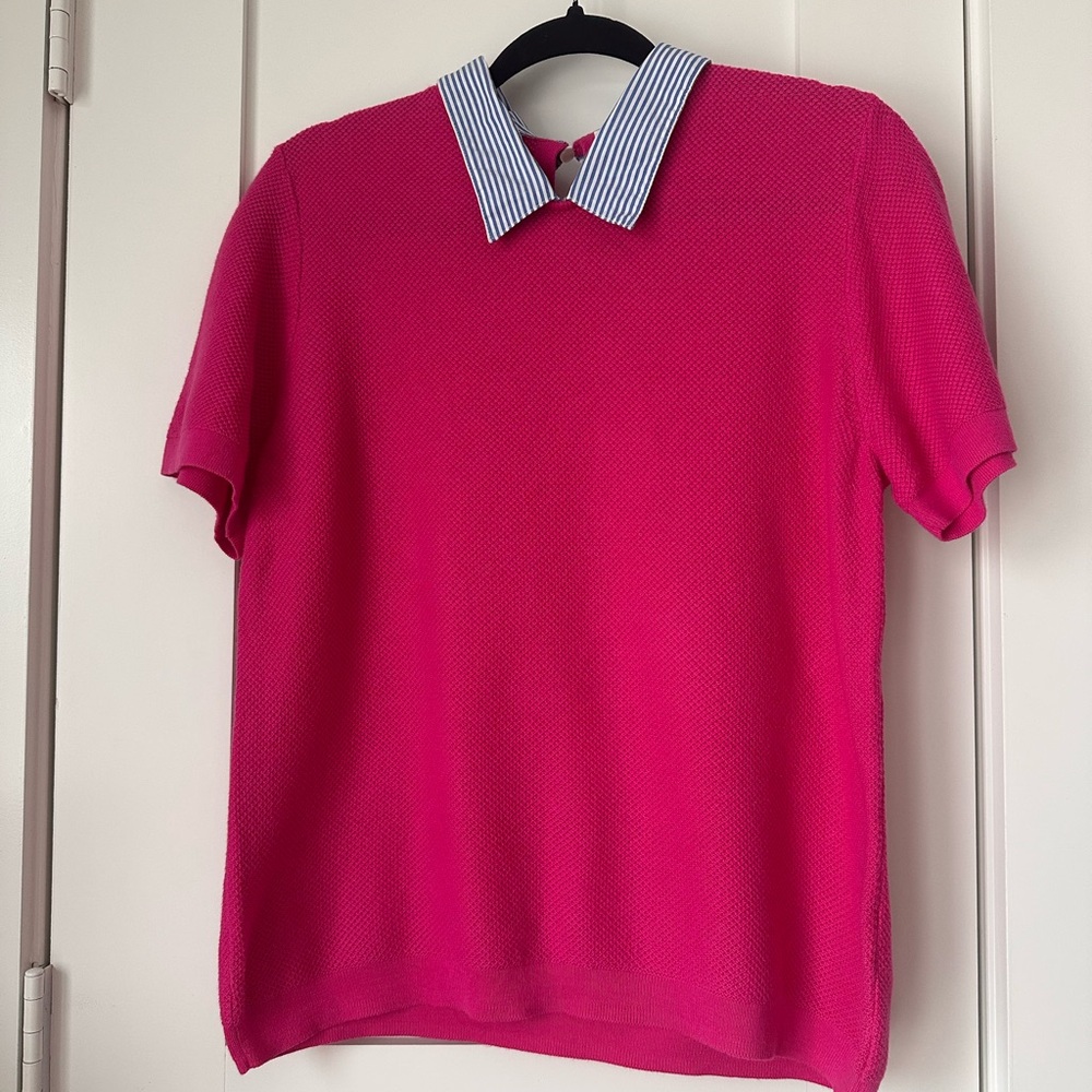 J. Crew Pink Short-sleeve woven collar sweater